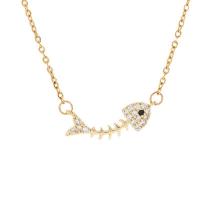 Collier de bijoux de titane, Acier titane, avec 1.97inch chaînes de rallonge, Squelette de poisson, Placage ionique sous vide, bijoux de mode & pour femme & avec strass, doré Environ 17.72 pouce, Vendu par PC