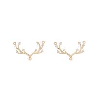 Cubic Zirconia Micro Pave Brass Connector, Antlers, gold color plated, DIY & micro pave cubic zirconia & 1/2 loop, golden 