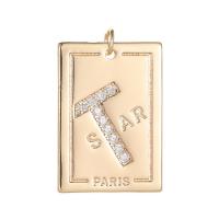 Cubic Zirconia Micro Pave Brass Pendant, Square, gold color plated, DIY & micro pave cubic zirconia 