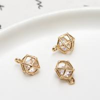 Cubic Zirconia Brass Pendants, with Cubic Zirconia, Rhombus, gold color plated, DIY & hollow, golden 