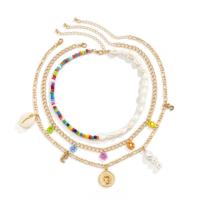 Collier de mode Multi couche, alliage de zinc, avec Seedbead & chaîne de fer & coquille, Placage de couleur d'or, bijoux de mode & multicouche & pour femme Environ 13.8 pouce, Environ  17.7 pouce, Vendu par PC