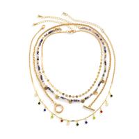 Collier de mode Multi couche, alliage de zinc, avec chaîne en laiton & chaîne de fer & verre & plastique revêtu de cuivre, avec 2.7inch chaînes de rallonge, Placage de couleur d'or, multicouche & pour femme Environ 13.7 pouce, Environ  15.7 pouce, Vendu par PC