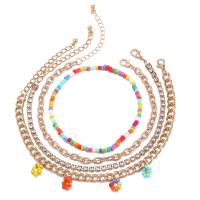 Collier de mode Multi couche, fer, avec Seedbead, avec 1.96inch chaînes de rallonge, fleur, Placage de couleur d'or, multicouche & pour femme, 80mm Environ 8.6 pouce, Vendu par PC