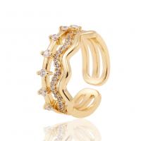 Brass Cuff Finger Ring, gold color plated, Adjustable & micro pave cubic zirconia & for woman, 22mm 