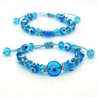 Pulseras de cristal de Murano, con cordón poliéster, para mujer, azul, 10mm, longitud:aproximado 21 cm, Vendido por UD