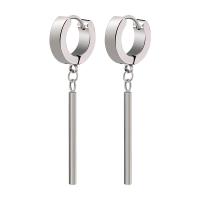 Acier titane Boucles d'oreilles pendantes Hoop Huggie, titane boucle d'oreille anneau, Placage sous vide, pour femme, argent, 44mm, Vendu par paire