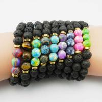 Lava Bead Bracelet, with Natural Stone & Zinc Alloy, Unisex & enamel 8mm Approx 21 cm 