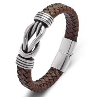 Titanium Steel Bracelet, with PU Leather, fashion jewelry & for man, brown 