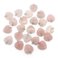 Natural Quartz Pendants, Rose Quartz, with Zinc Alloy, Heart, silver color plated pink 