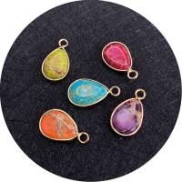 Impression Jasper Pendants, with Brass, Teardrop, gold color plated, DIY 