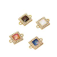 Cubic Zirconia Micro Pave Brass Connector, Square, plated, micro pave cubic zirconia & 1/1 loop 