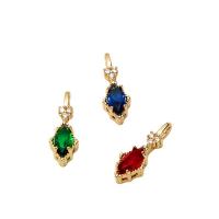 Cubic Zirconia Brass Pendants, with Cubic Zirconia, Teardrop, gold color plated, DIY 