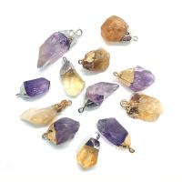 Natural Quartz Pendants, Citrine, with Amethyst & Brass, irregular, plated, DIY 14x24- 