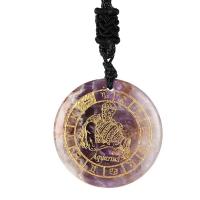 Pendentif Améthyste Février Birthstone, 12 Signes du Zodiaque, gravé, unisexe & styles différents pour le choix, violet, 30mm, Vendu par PC