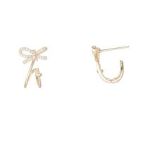 Brass Earring Stud Component, gold color plated & micro pave cubic zirconia 