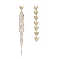 Boucles d'oreilles asymétriques, alliage de zinc, coeur, Placage de couleur d'or, pour femme & avec strass, 90mm, 110mm, Vendu par paire