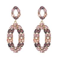 Zinc Alloy Rhinestone Drop Earring, Geometrical Pattern, gold color plated, for woman & with rhinestone & hollow 