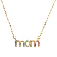 Collier de bijoux de titane, laiton, Lettre d’alphabet, Plaqué or 18K, Bijoux Fête des Mères & pavé de micro zircon & pour femme, 25mm Environ 17.7 pouce, Vendu par PC