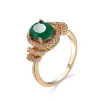 Anneau de cuivre de Zircon, laiton, forme d'anneau, Placage de couleur d'or, bijoux de mode & unisexe & normes différentes pour le choix & avec zircone cubique, vert Vendu par PC