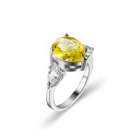 Anneau de cuivre de Zircon, laiton, forme d'anneau, Placage de couleur platine, bijoux de mode & unisexe & normes différentes pour le choix & avec zircone cubique, jaune d'or, Vendu par PC