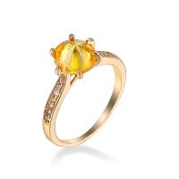 Anneau de cuivre de Zircon, laiton, forme d'anneau, Placage de couleur d'or, bijoux de mode & unisexe & normes différentes pour le choix & avec zircone cubique, jaune d'or, Vendu par PC