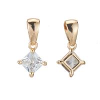 Cubic Zirconia Brass Pendants, with Cubic Zirconia, Rhombus, 14K gold-filled, DIY, golden 