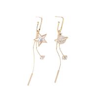 Asymmetric Earrings, Brass, Star, real gold plated, micro pave cubic zirconia & for woman 