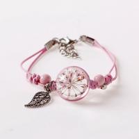 Glass Pearl Zinc Alloy Bracelets, with Polyester Cord & Zinc Alloy, zinc alloy lobster clasp, for woman Approx 21 cm 