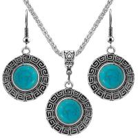 Conjuntos de joya de aleación de cinc de moda, aleación de zinc, con Turquesa sintético, con 2.56Inch extender cadena, Esférico, chapado en color de plata, Vintage & para mujer, azul, 28mm, longitud:aproximado 17.72 Inch, aproximado 12Setsset/Bolsa, Vendido por Bolsa