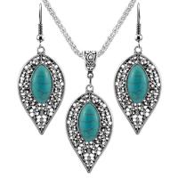 Fashion Zinc Alloy Jewelry Sets, with Synthetic Turquoise, with 2.56Inch extender chain, Leaf, silver color plated, vintage & for woman, blue Approx 17.72 Inch, Approx 