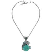 Collier turquoise en alliage de Zinc , avec turquoise naturelle, avec 2.56Inch chaînes de rallonge, éléphant, Placage de couleur argentée, Vintage & pour le couple & avec strass, vert Environ 17.72 pouce, Environ Vendu par sac