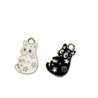 Zinc Alloy Enamel Pendants, Cat, gold color plated, DIY 