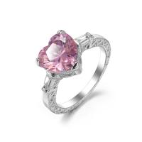 Anneau de cuivre de Zircon, laiton, forme d'anneau, Placage de couleur platine, bijoux de mode & unisexe & normes différentes pour le choix & avec zircone cubique, rose, Vendu par PC