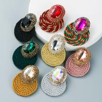 Zinc Alloy Rhinestone Drop Earring, with Glass Rhinestone & Cotton Cord, for woman & with rhinestone 