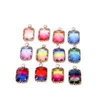 Pendentifs en laiton cristal, avec cristal, rectangle, Placage de couleur d'or, dégradé de couleur & DIY & styles différents pour le choix, plus de couleurs à choisir Vendu par PC