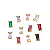 Cubic Zirconia Brass Pendants, with Cubic Zirconia, Rectangle, gold color plated, DIY 