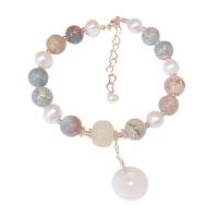 Shoushan Stone Pulsera, con calcedonia & Perlas plásticas & aleación de zinc, chapado, para mujer, color mixto, longitud:aproximado 21 cm, Vendido por UD