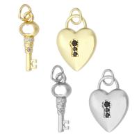 Cubic Zirconia Micro Pave Brass Pendant, Lock and Key, plated, 2 pieces & fashion jewelry & DIY & micro pave cubic zirconia 7*18*2mm,12*16.5*2mm Approx 3mm 