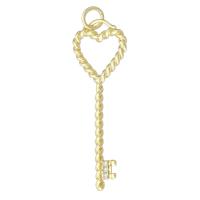 Cubic Zirconia Micro Pave Brass Pendant, Key, gold color plated, fashion jewelry & DIY & micro pave cubic zirconia, golden Approx 3mm 