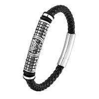 acier inoxydable 316L bracelet, avec cuir PU, poli, bijoux de mode & pour homme, noire cm, Vendu par PC