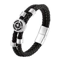 acier inoxydable 316L bracelet, avec cuir PU, poli, bijoux de mode & pour homme, noire cm, Vendu par PC