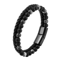 316L Stainless Steel Bracelet, with PU Leather, polished, fashion jewelry & for man, black cm 