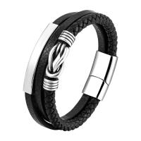 acier inoxydable 316L bracelet, avec cuir PU, poli, bijoux de mode & pour homme, noire cm, Vendu par PC