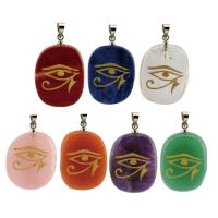 Gemstone Brass Pendants, with Brass, Ellipse, silver color plated 