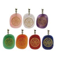 Gemstone Brass Pendants, with Brass, Ellipse, silver color plated 