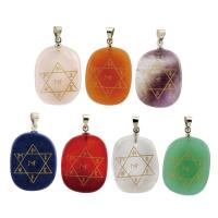 Gemstone Brass Pendants, with Brass, Ellipse, silver color plated 