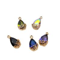 Rhinestone Brass Pendants, Teardrop, gold color plated, DIY & with rhinestone 