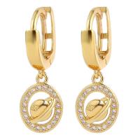 Huggie Hoop Drop Earring, Brass, gold color plated, micro pave cubic zirconia & for woman & hollow 