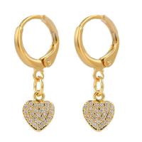 Huggie Hoop Drop Earring, Brass, Heart, gold color plated, micro pave cubic zirconia & for woman 