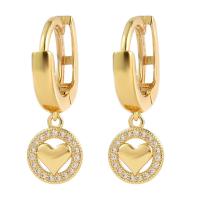 Huggie Hoop Drop Earring, Brass, gold color plated, micro pave cubic zirconia & for woman & hollow 